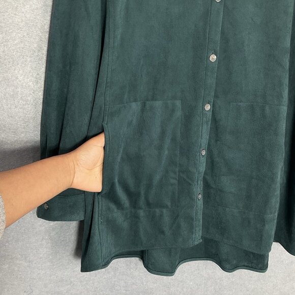 Susan Graver Top Women Medium‎ Petite Forest Green Button Up Long Sleeve Shacket - Picture 6 of 13